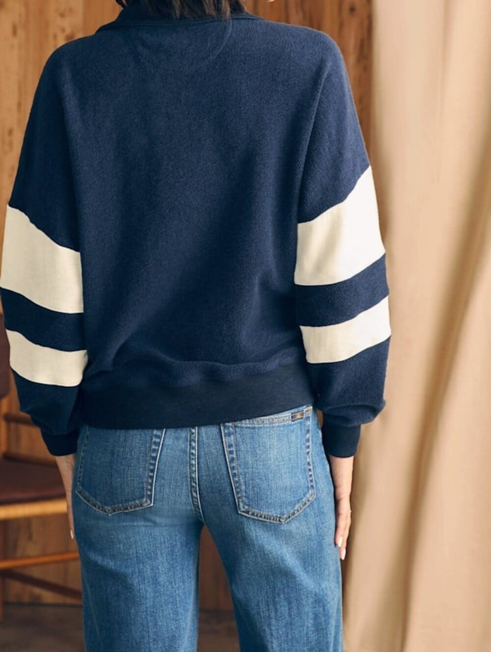 Faherty Beach Fleece Quarter Zip Navy Retro Sporty Preppy Pullover | Medium - Picture 4 of 10